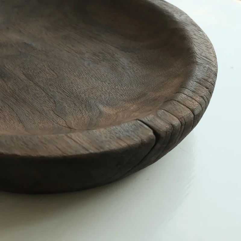 Round wooden fruit basin, natural crack, wabi sabi art dried fruit plate, solid wood Chinese style homestay hotel model room