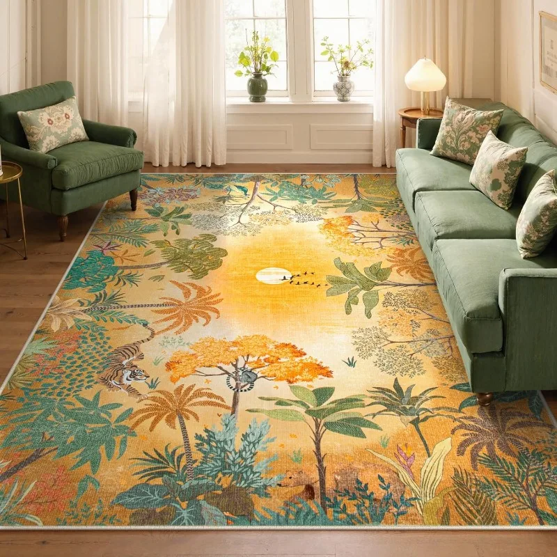 

Retro Light Luxury Living Room Carpet Sunset Tiger Large Area Bedroom Rug Machine Washable Non-slip Coffee Table Mat 러그 Alfombra