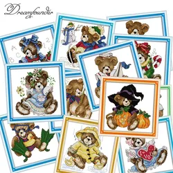 12 pattern bears cross stitch kit Christmas cartoon animal bear 14ct 11ct count print canvas embroidery DIY handmade needlework