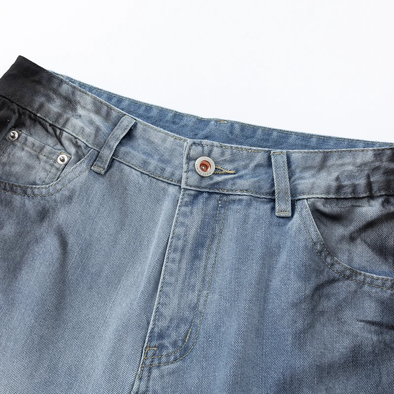 Fashion Zipper Button Pockets Spliced Straight Jeans Men's Clothing 2024 Summer New Loose Casual Solid Color High Waist Trousers