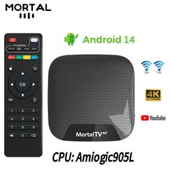 Android 14.0 Smart TV Box Mortal T4 Amlogic 905L Quad Core CPU Support 4K Dubal WIFI BT5.0 HDR10 8GB Google Youtube Media Player