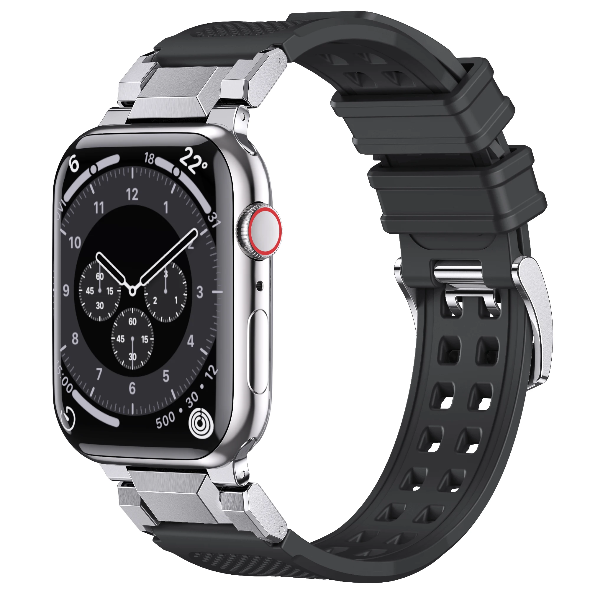 Compatible with Apple Watch Silicone Rubber Strap, Stainless Steel Buckle, Quick Release for 42mm-49mm, Series 1-10, Ultra, SE