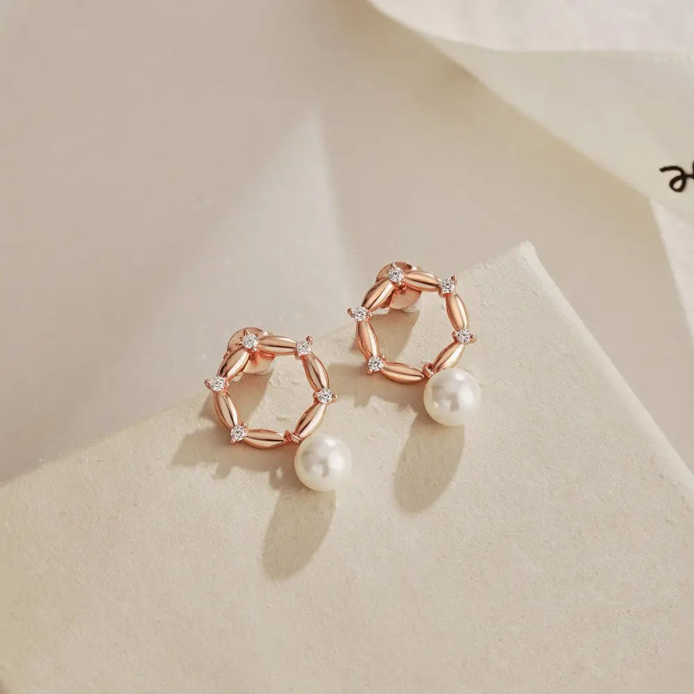 Versatile 925 Silver Ear Studs, Female Pearl, Zircon Stone Inlaid with Thorn Circles, Elegant and Unique Design Earrings