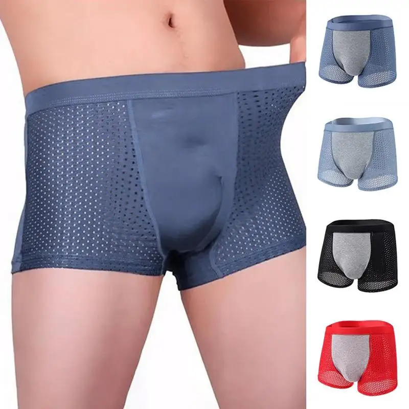 Ice Silk Underwear Breathable Padded Mens Boxer Briefs Mens Underwear Sexy Boxers for Men Elastic Silk Boxers for Men