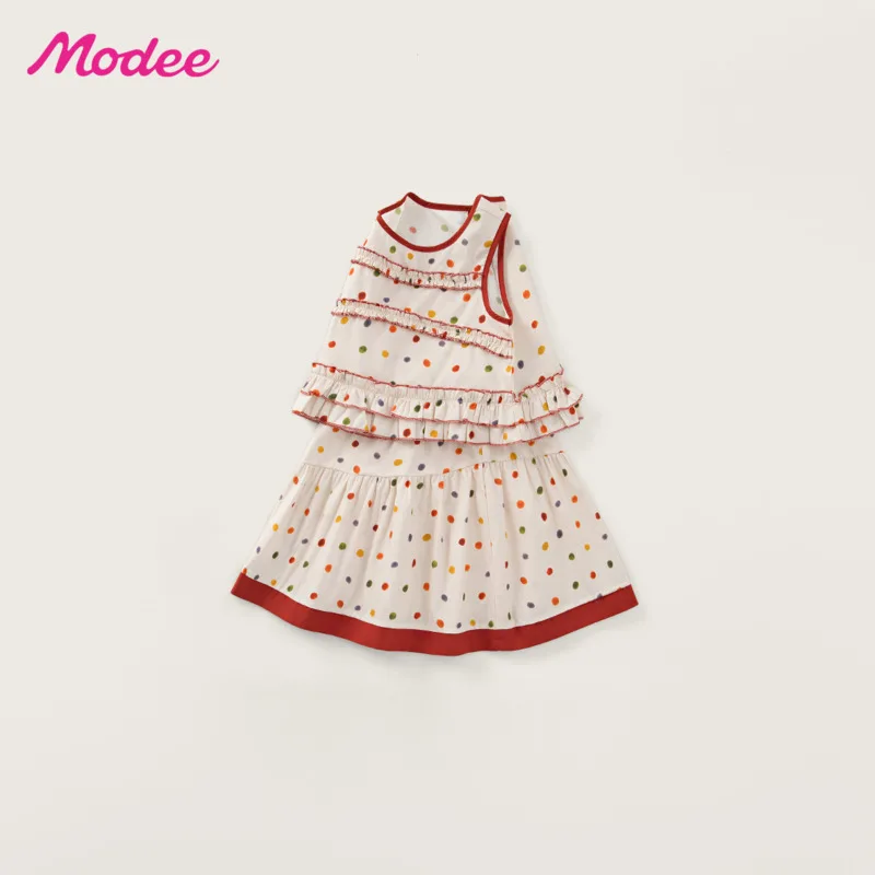 Cotton Girl Toddler 2piece Set Top Skirt Colorful Polka Dot Sleeveless 26 Summer Autumn Cute Outfit Children Clothes 3-12 Years