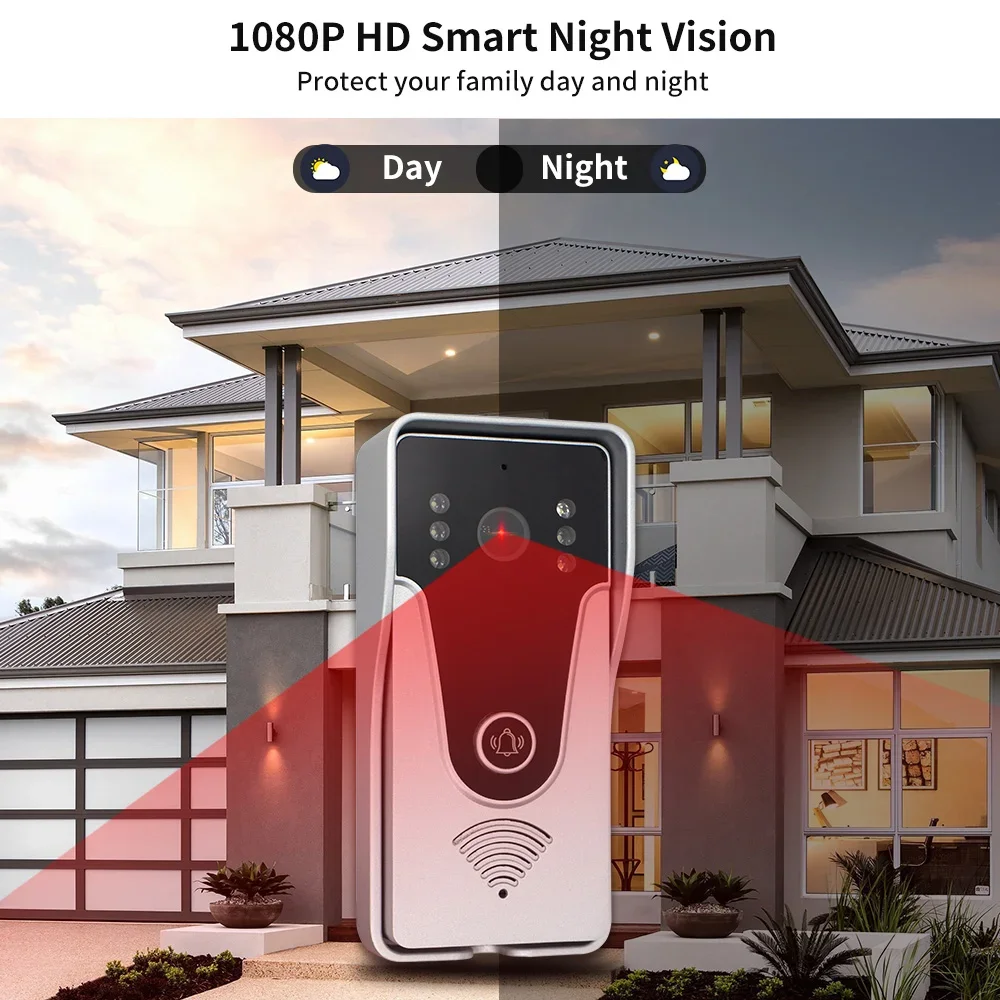 1080P Wifi  Smart Door Bell with 7 Inch Touch Screen for Villa Apartment, Tuya Intercom Kit with Mobile Unlock  Motion Detection