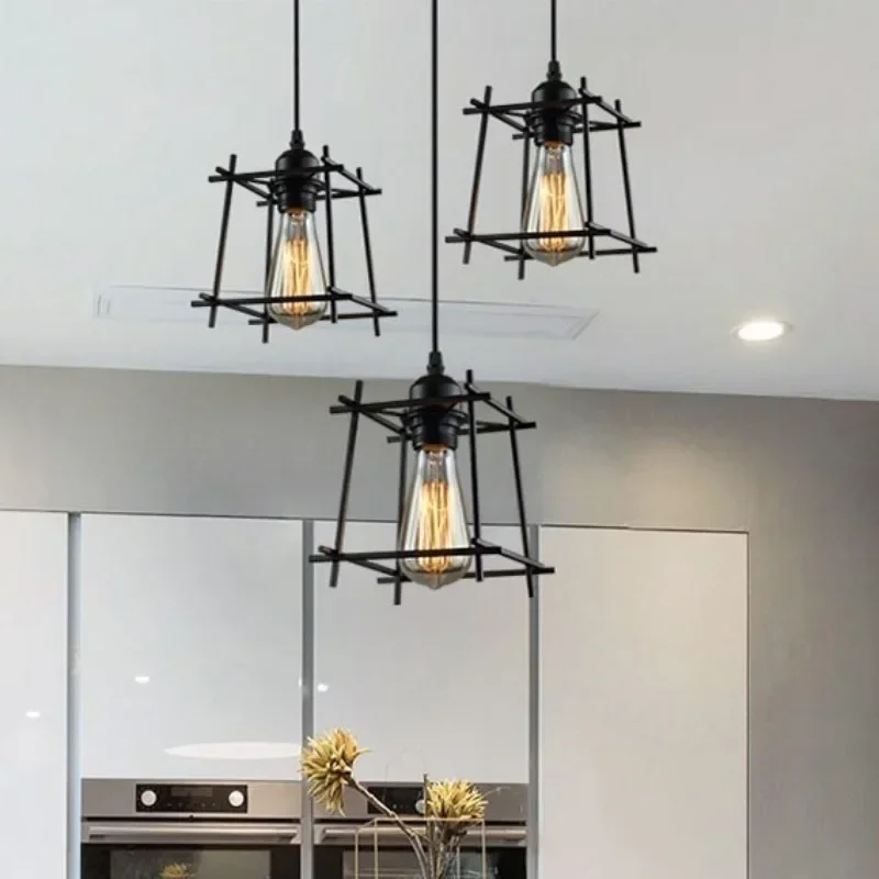 Industrial Vintage Three-head Industrial Wind Metal Iron LED Pendant Lights Indoor Lamps for Bedroom Home Decoration Chandeliers