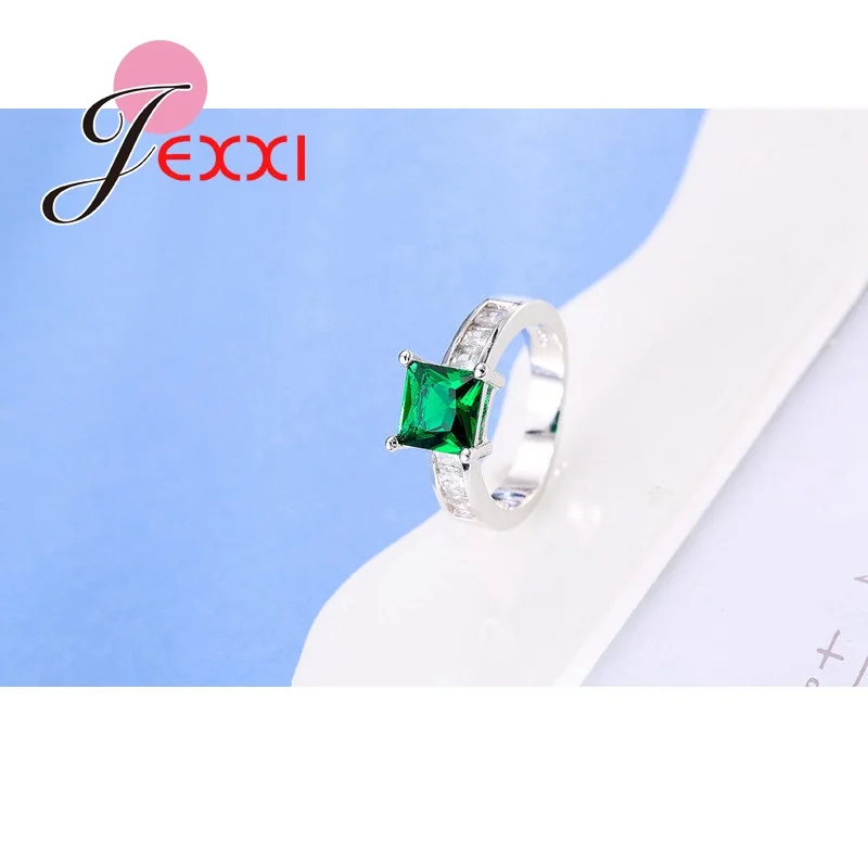 Springgreen Square Crystal Stone Ring Classic Silver Color Color Ring For Women Female Anniversay Birthday Gift Bague Femme