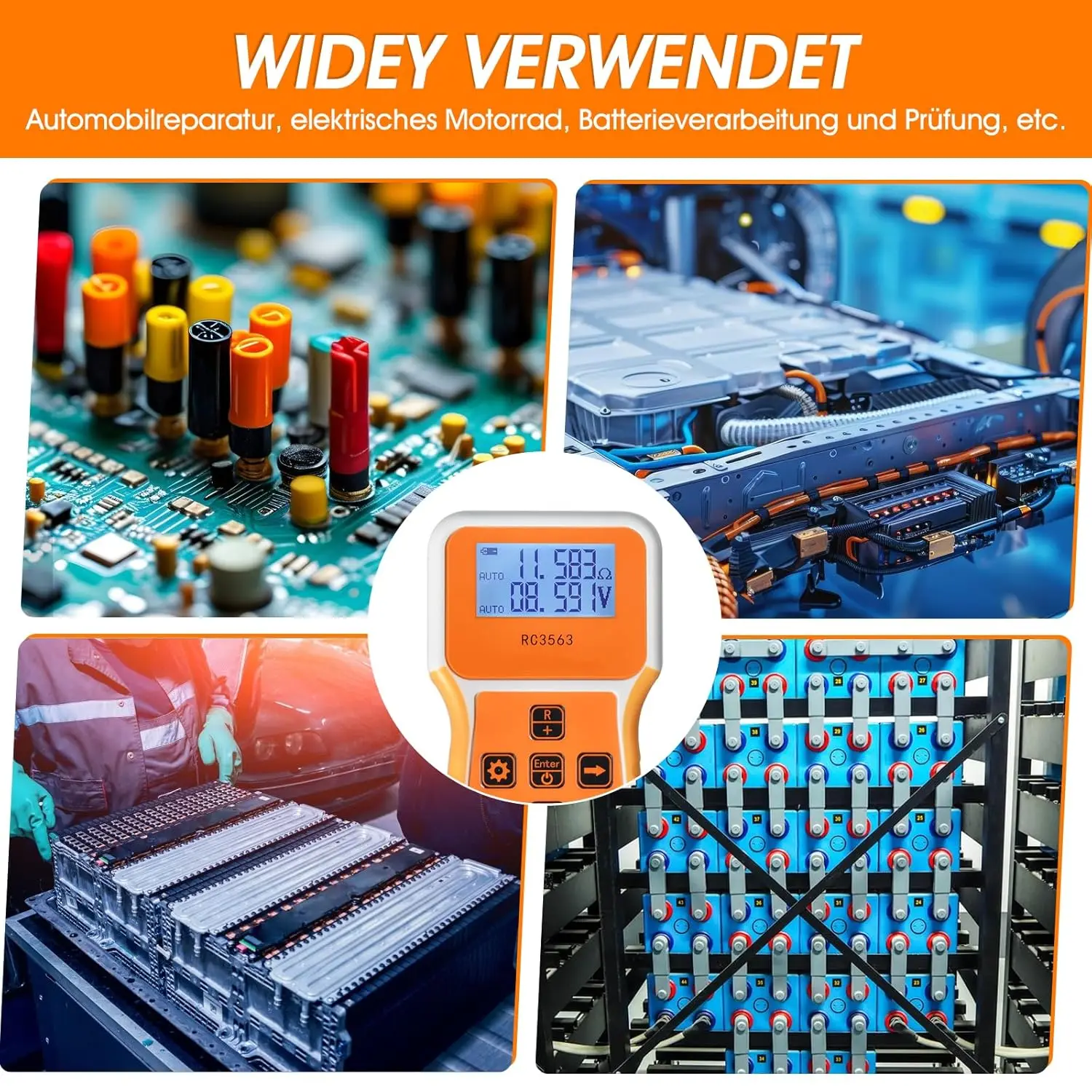 Battery Internal Resistance Tester RC3563-B, 1μΩ Resolution ±100V DC, 4-Wire Kelvin Test for Lithium/Lead-acid Batteries