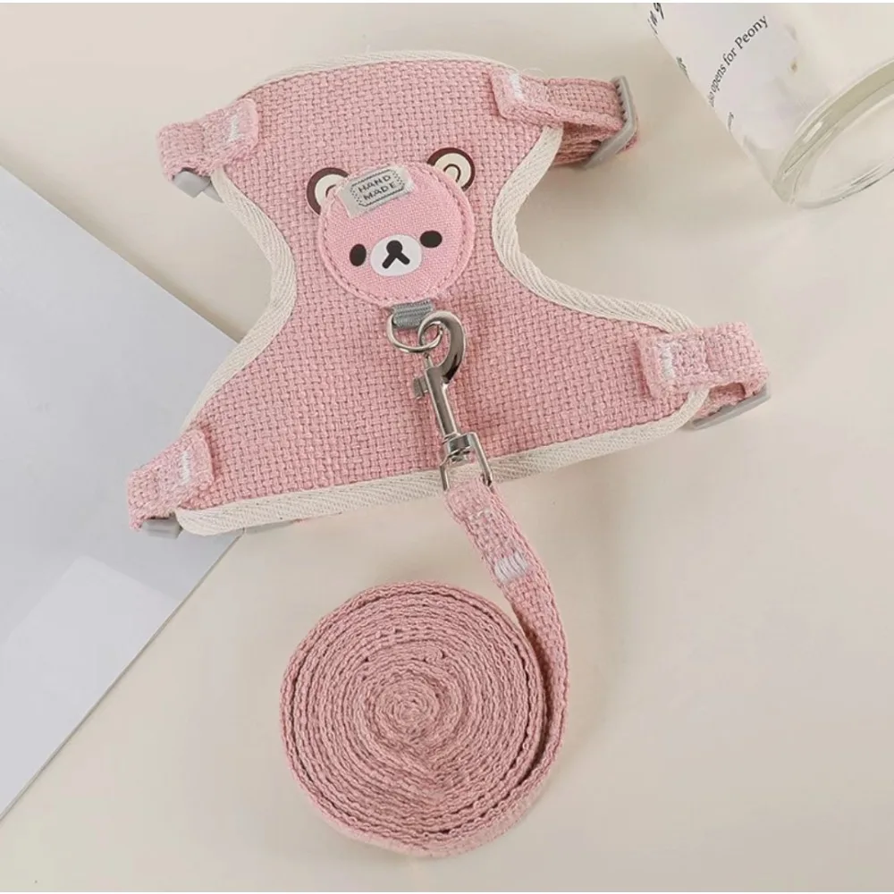 

2 Pc Cute Bear Vest and Leash Set, Adjustable Mesh Material, Soft Vest Adjustable Pet Leash, Suitable for Weights 10-20 Lbs