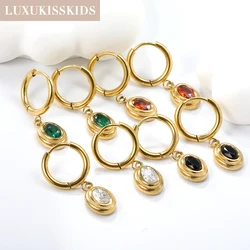 LUXUKISSKIDS Luxury Colorful Cubic Zirconia Oval Charm Hoop Earrings for Women Wedding Party Rhinestone Steel Huggie Ears Clips