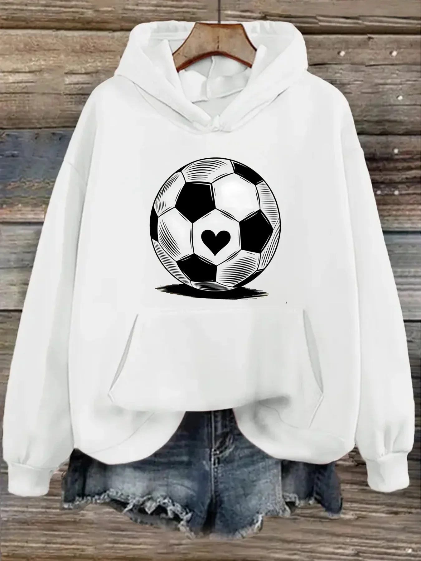 Padrão de futebol confortável e casual no dia dos jogos, moletom feminino elegante, roupa de férias