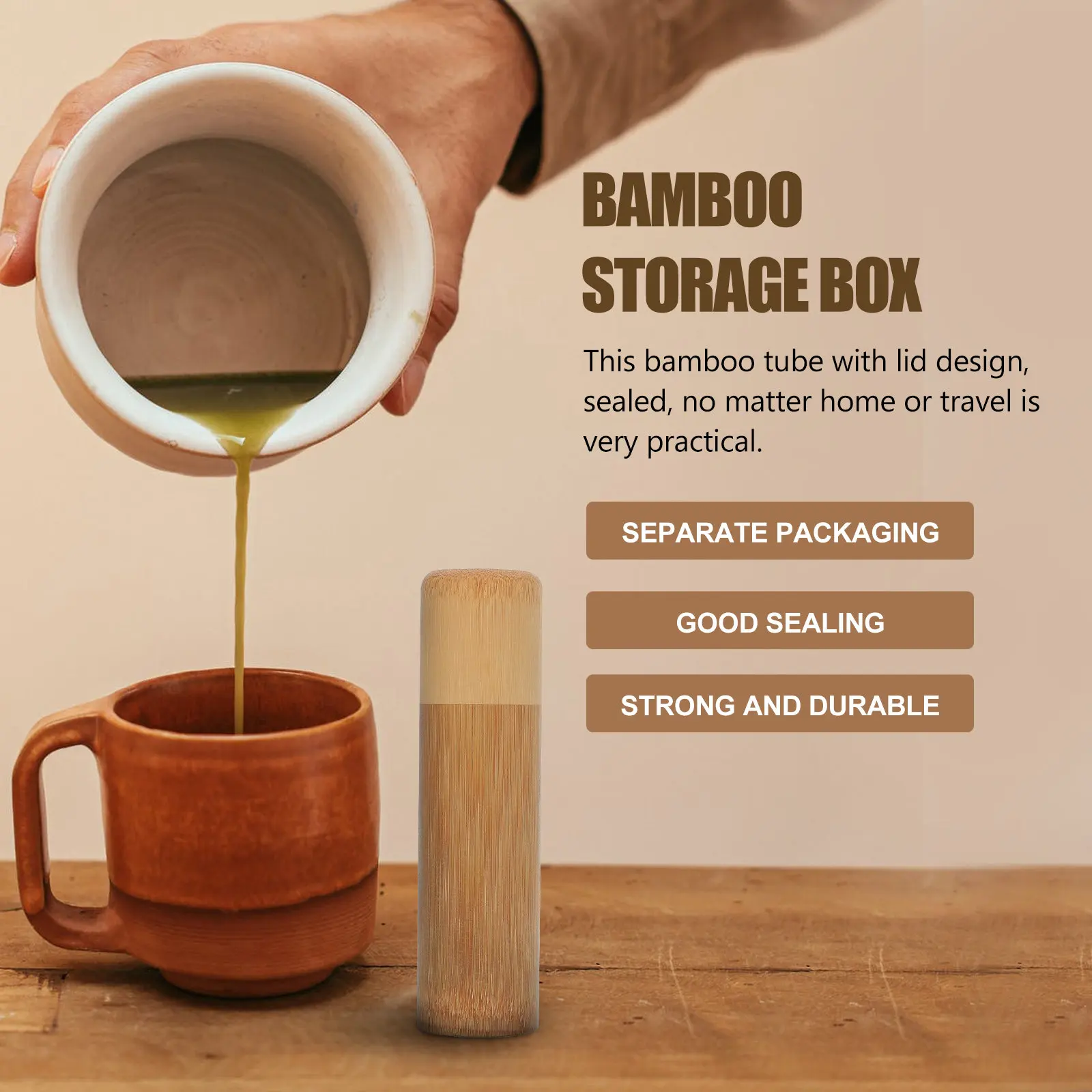 1Pcs Bamboo Incense Tube Portable Storage Box with Lid Secure Seal Tea Container Incense Stick Holder for Home Tea Canister