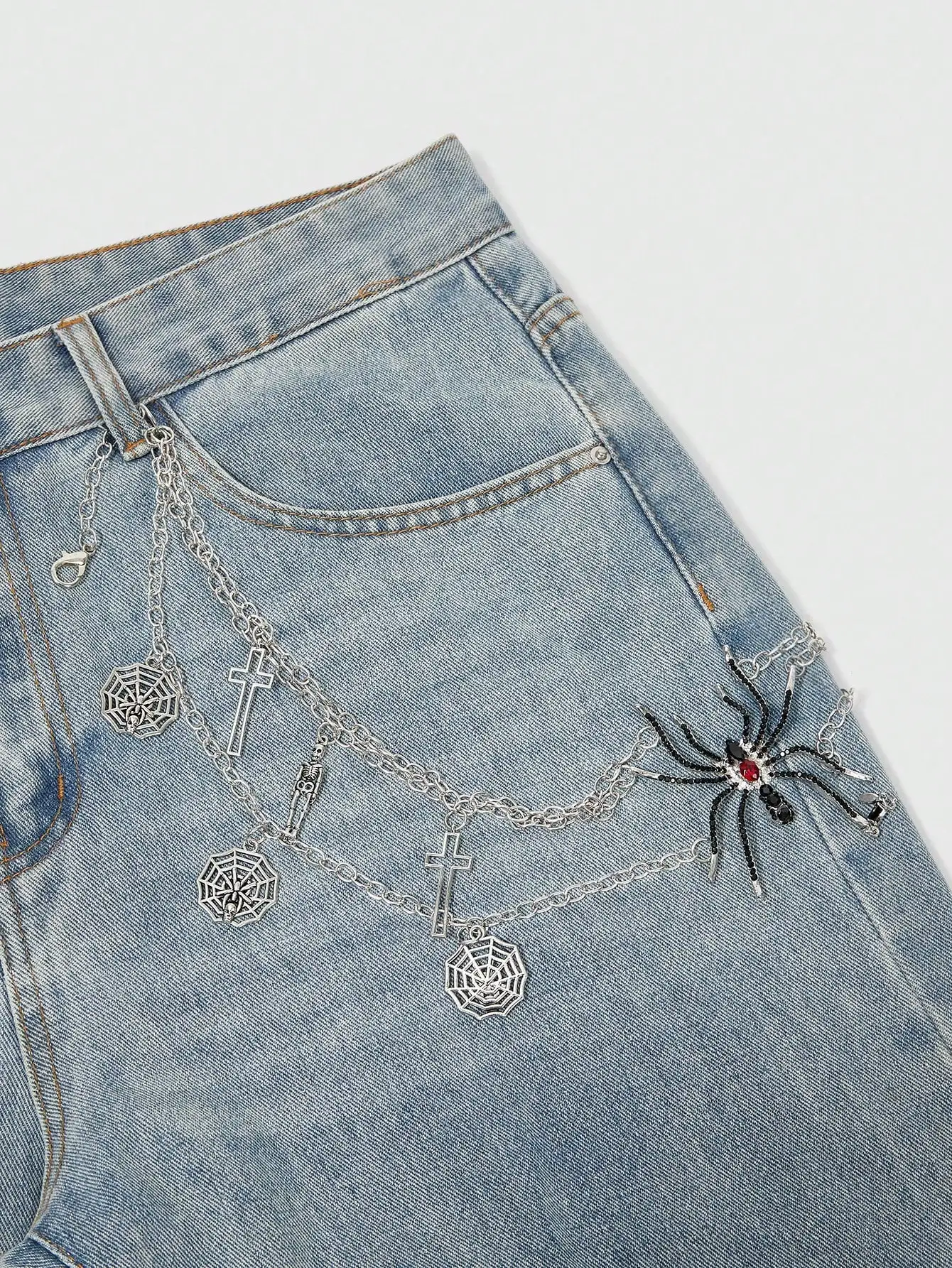 HERSHINE Women's Fashion Rhinestone Spider Silver Three-Layer Metal Waist Chain, Y2K Gothic Punk Rock Hip Hop Party Accessory