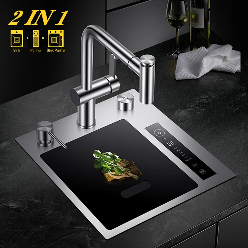 ASRAS 304 Stainless Steel Smart Purifying Kitchen Sink Single Bowl Fruit And Vegetable Washing Smart Purifying Sinks