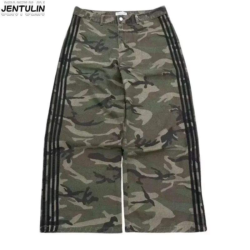 

Summer Men's Denim Pants Male Jeans Straight Casual Menwear Loose Wide Leg Trousers New Fashion Aesthetic Y2K Camouflage Pants