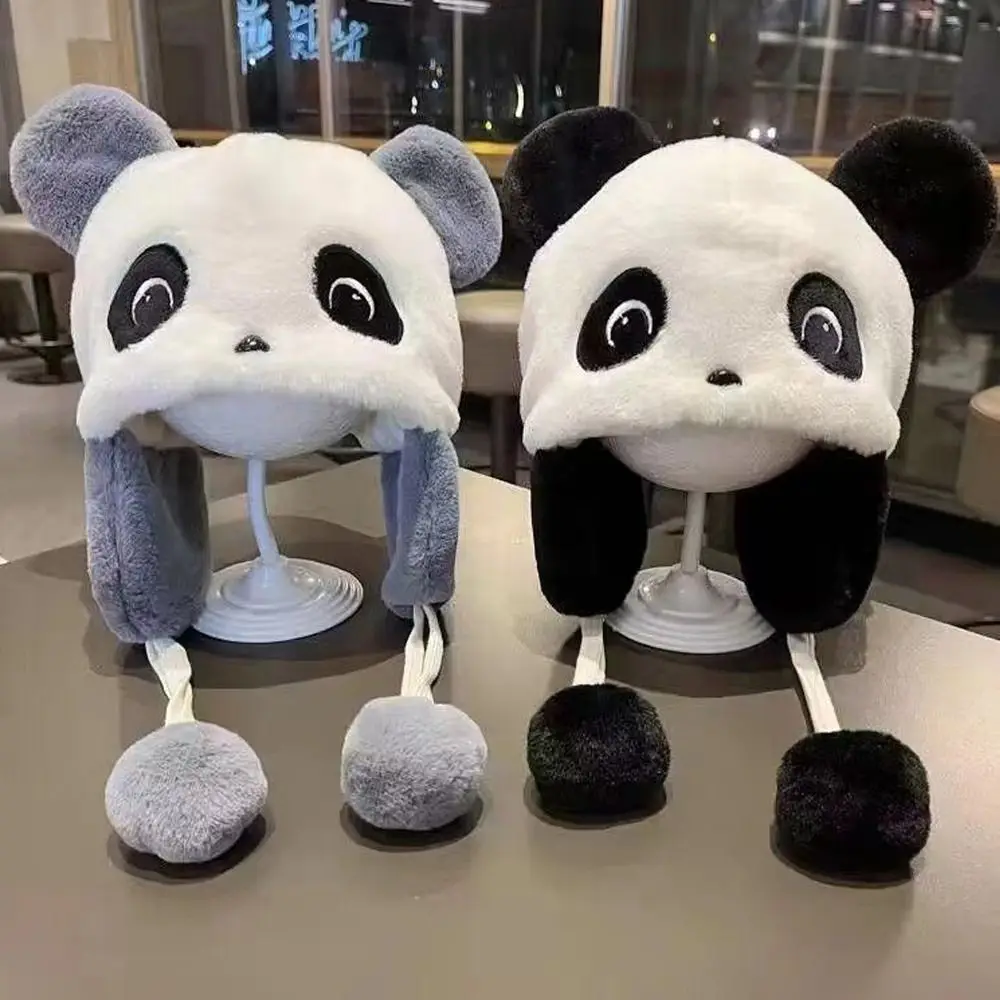 

New Cute Cartoon Panda Plush Hat Windproof Thickened Ear Protection Hat Casual Winter Beanies Cap for Children