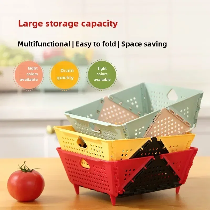 Foldable Plastic Large Capacity Multi-Purpose Storage and Drain Basket with Folding and Portable Design for Kitchen and Camping