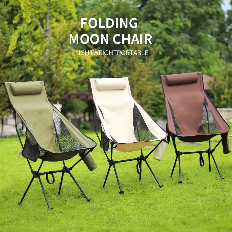 Moon Chair Lounge Chair Outdoor Camping Leisure Picnic Folding Chair Cup Bag with Cushion Available in Three Colors