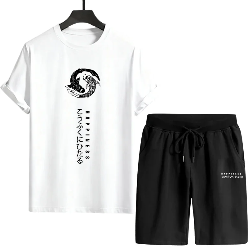 

2026 Urban Casual Men Outfit Summer Tracksuit Set Short Sleeve Tee Shorts High Quality Streetwear Japan Fashion T-shirt Clothing