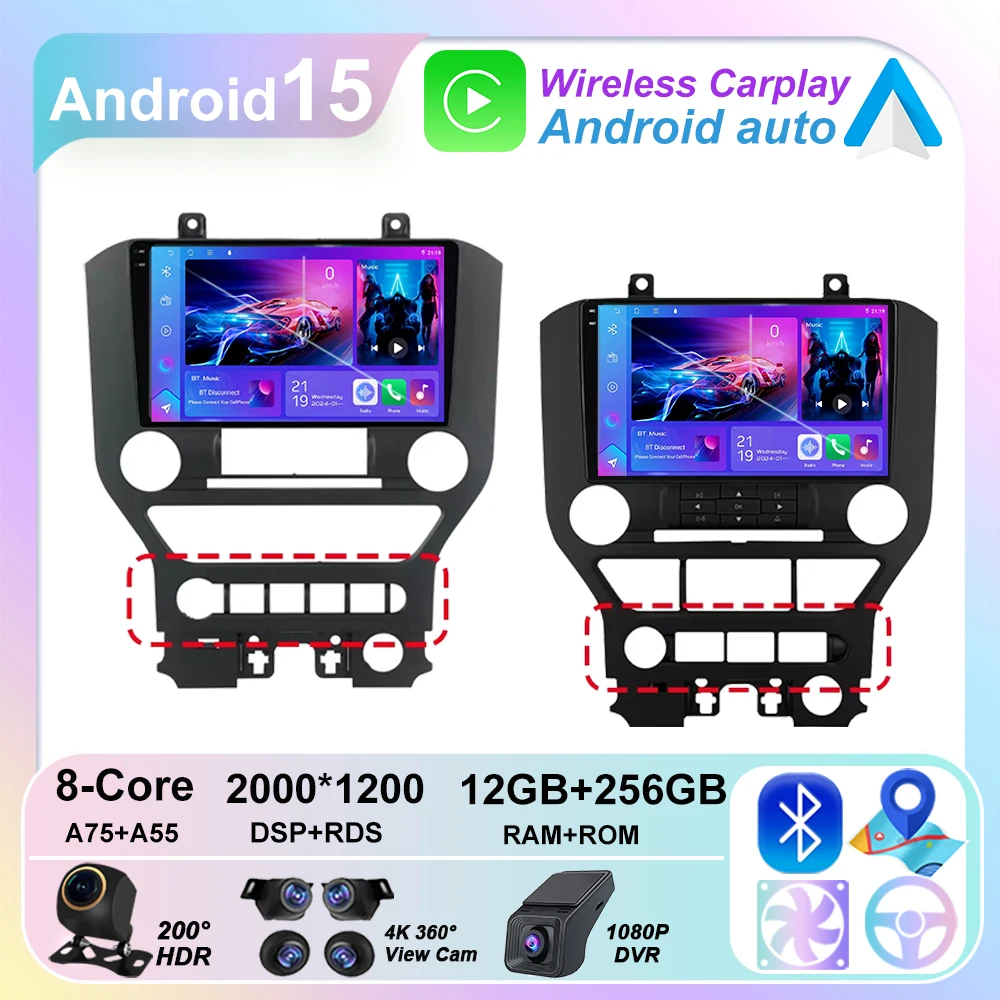 

Android 14 Carplay ДЛЯ FORD Mustang S550 2014-2021 Мультимедийный автомобильный плеер Экран навигации GPS Радио без 2 Din Стерео головное устройство