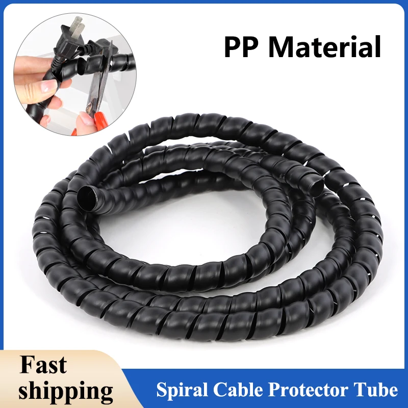 1~10M Black 8~35mm Spiral Cable Protector Line Organizer Tube Motorcycle Wire Protection Sleeve Flame Retardant Anti-Bite Cover