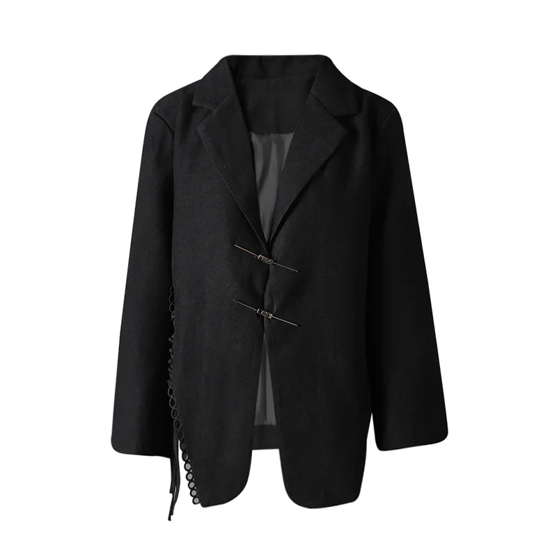 SuperAen การออกแบบลูกไม้ขึ้นไม่สมมาตรสีทึบเสื้อเบลเซอร์หรูหราสบายๆสําหรับผู้หญิงเสื้อโค้ทฤดูใบไม้ร่วงและฤดูหนาว