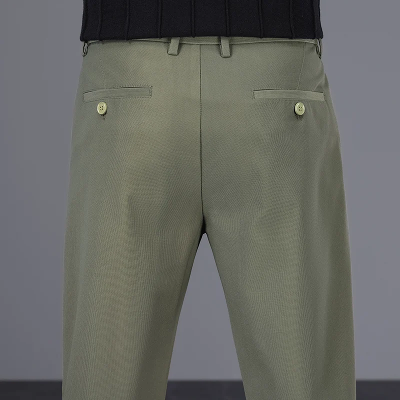 

Men's Solid Color Casual Pants Autumn New Fashion Fit Straight Formal Business Stretch Trousers Black Army Green Khaki Gray