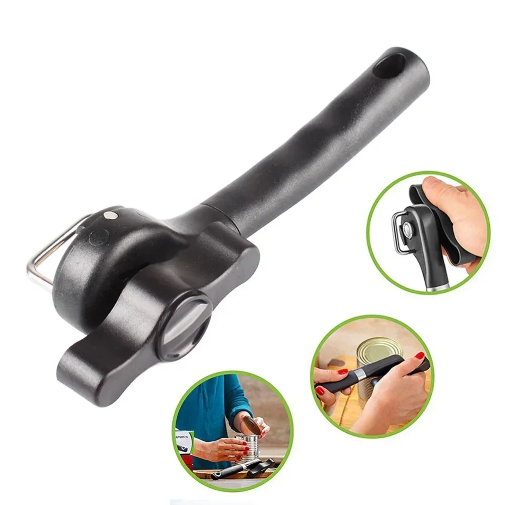 Portable Plastic Professional Kitchen Tool Safety Hand-actuated Can Opener Side Cut Easy Grip Manual Opener Knife for Cans Lid