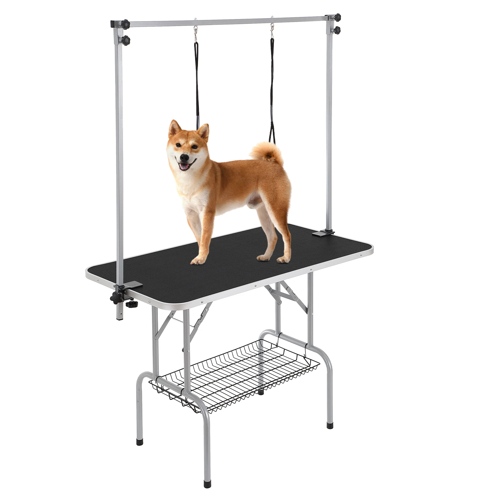 Pet Grooming Table Two Arms With Clamp, 46'' Dog Grooming Station, Foldable Pets Grooming Stand For Medium And Small Dogs, Free