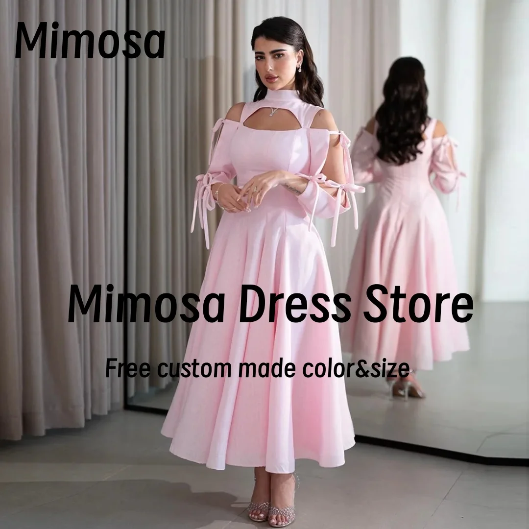 Mimosa Pink Prom Dresses 2025 High Collar New Style Long Sleeves Homecoming Party Dress Ankle Length Evening Gowns Customized