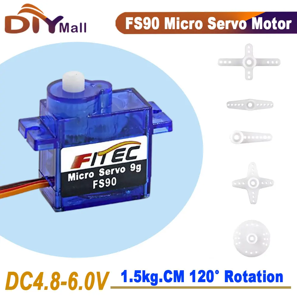 Feetech FS90 microservomotor 9 g 4,8 V/6 V 120 °   RC Servo voor Helikopter Drone Auto Robot DIY met draagarm