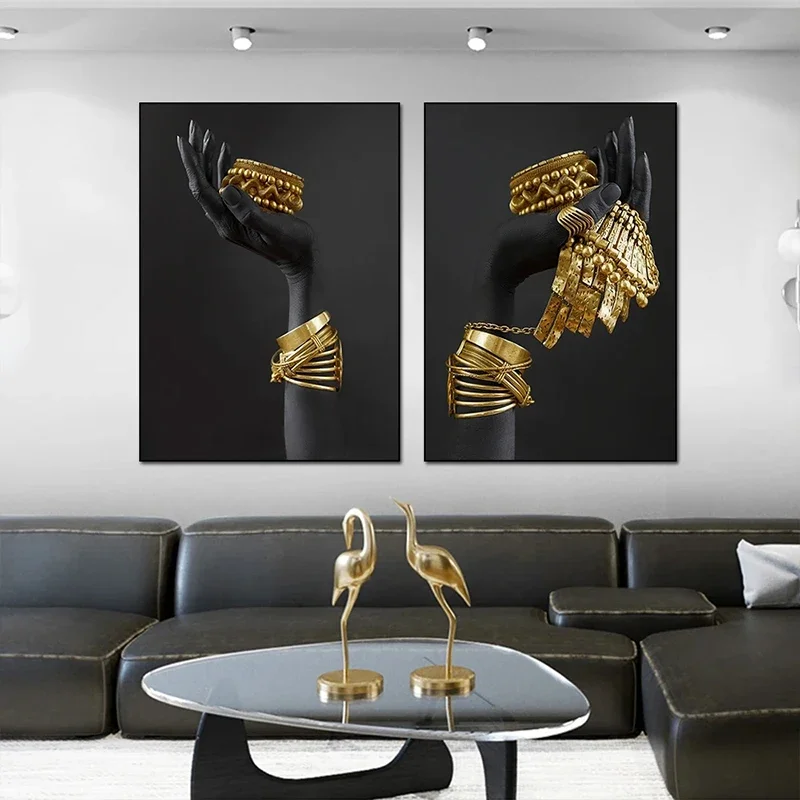 الفضة الذهب اللون المرأة الأفريقية صورة الفن اللوحة قماش طباعة المشارك الاسكندنافية جدار صورة فنية لديكور غرفة المعيشة