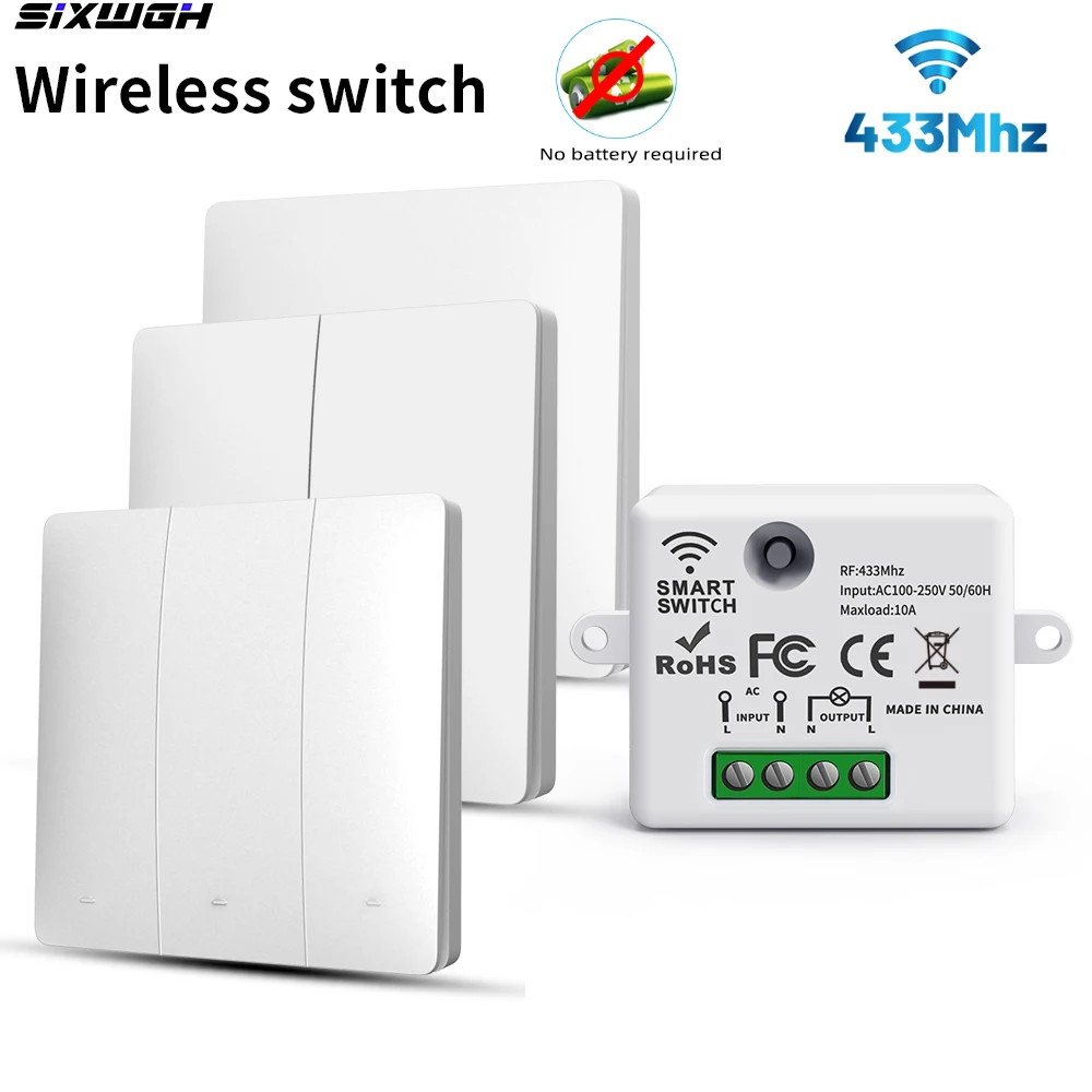 RF 433MHz Wireless Switch No Battery Required, Remote Control Wall Light Lamp Switch