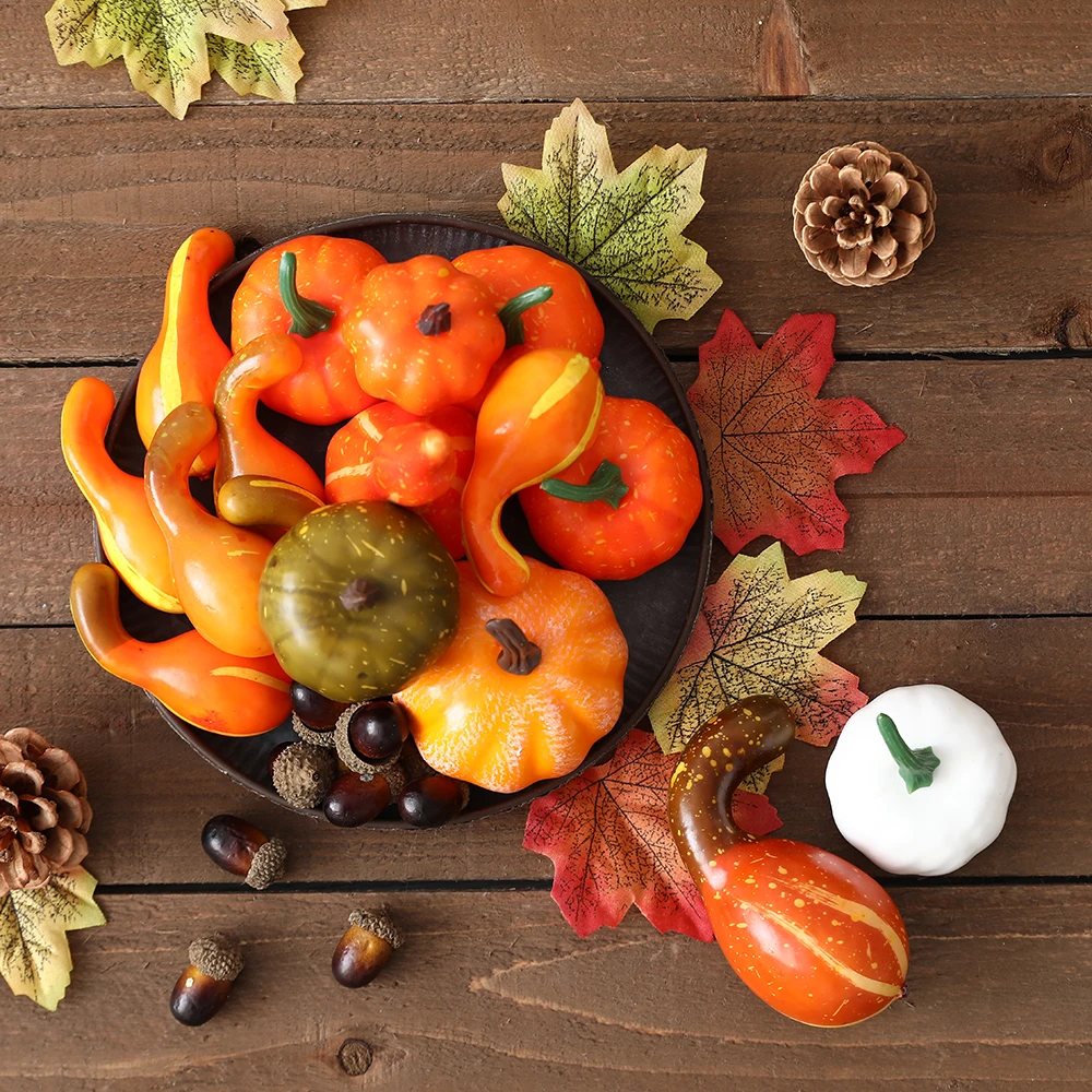 

1 комплект, искусственные тыквы на День Благодарения, украшение для дома, реалистичные кленовые листья, сосновые шишки, желуди для украшения осеннего урожая