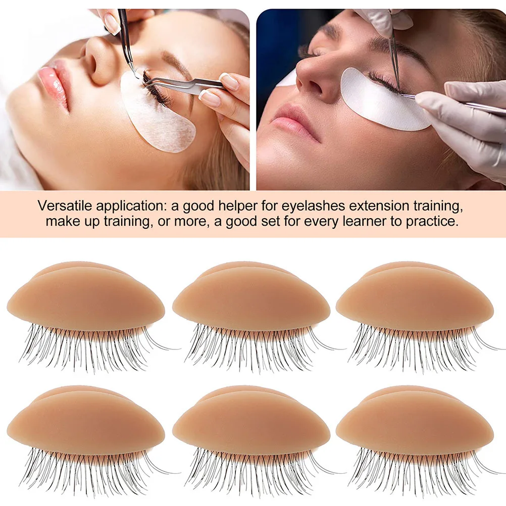 6Pairs Realistic Removable Eyelids Silicone Lash Extension Practice Tool Replacement Eyelids Supplies for Makeup Training
