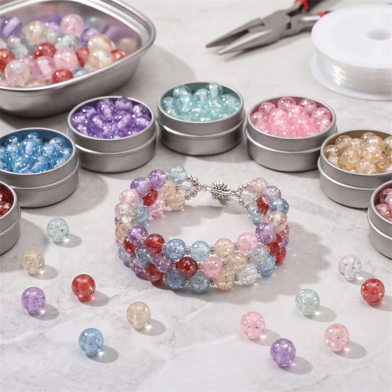 5-30Pcs/lot 8/10mm Resin Colorful Glitter Round Shape Beads Loose Spacer Beads For Jewelry DIY Handmade Making Necklace Supplies