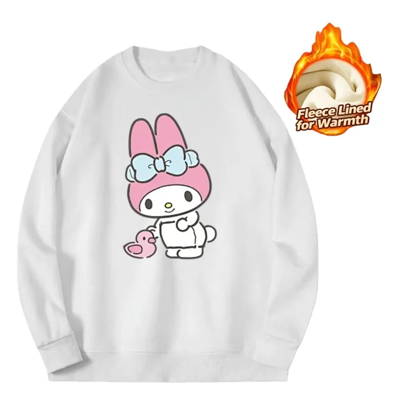 

2025 Sanrio Series Printed Crew Neck Long-Sleeve Top, Cute and Warm Fleece-Lined Crew Neck Long-Sleeve T-Shirt, 100% Cotton