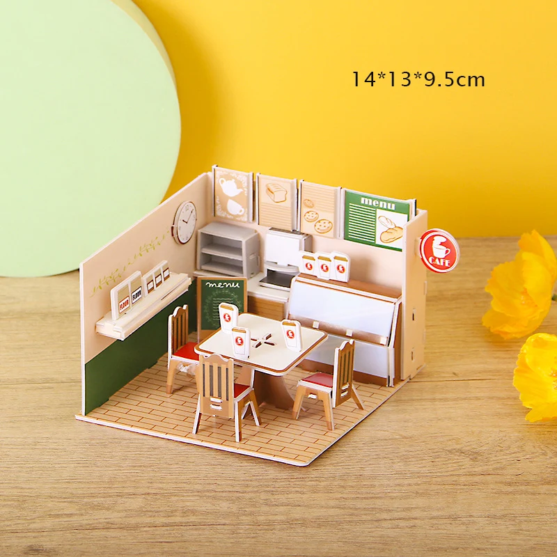 Cardboard Puzzle 3D House Room Shops Model Puzzle Toys Kids Handmade DIY Assembling Toys