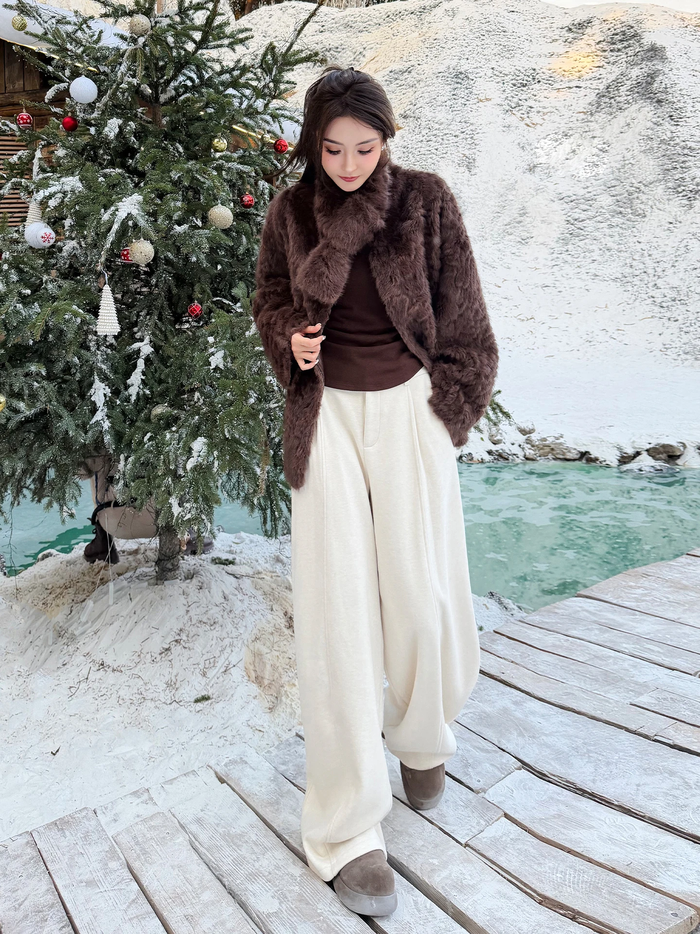 

Warm Straight Leg Casual Pants Faionable Simple Match All Winter Thermal Long Trousers by Li Ynuo Moprobably Ladies Polyest...