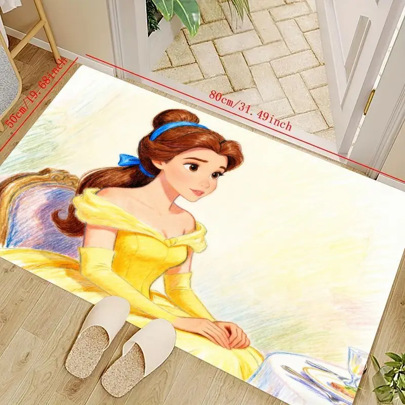 

1 шт. напольный коврик с персонажем мультфильма «Принцесса Диснея Белль», мягкий нескользящий коврик с тематикой «Красавица и чудовище» 50x80 см / 19,68x31,49i