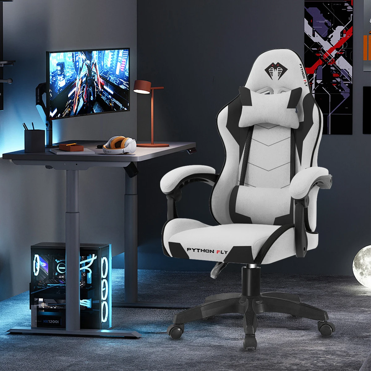 Cadeira para jogos Python Fly cinza, cadeira de escritório, cadeira de qualidade profissional, ideal para jogar videogames