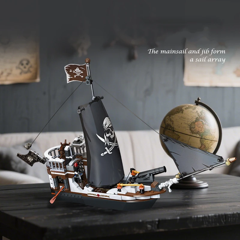 

Idea Movie Caribbean Pirate Ship Building Block Skeleton Rowing Sailboat Construction Bricks Model Sets Toy Collection For Gifts