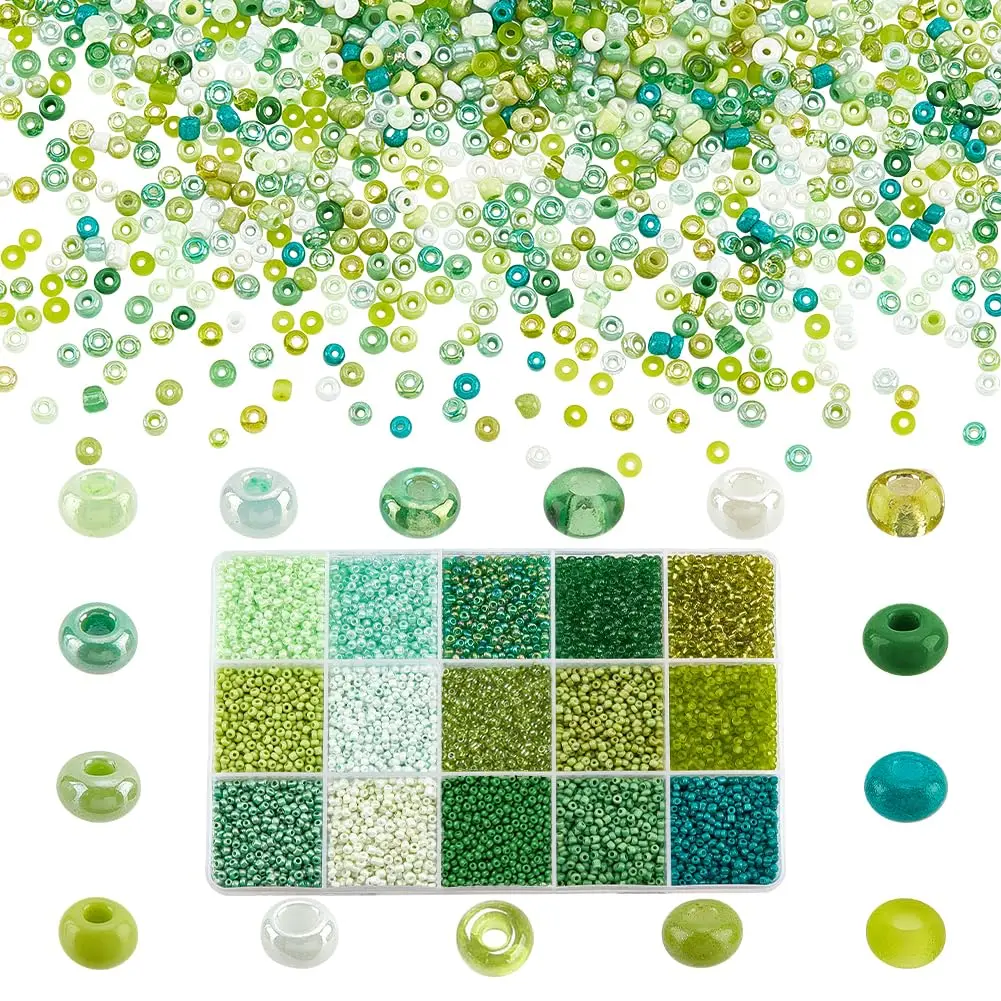 9000 peças 2mm contas de semente verde, mini contas espaçadoras redondas de vidro 12/0 para brincos, pulseiras, colares, corrente de óculos artesanato faça você mesmo