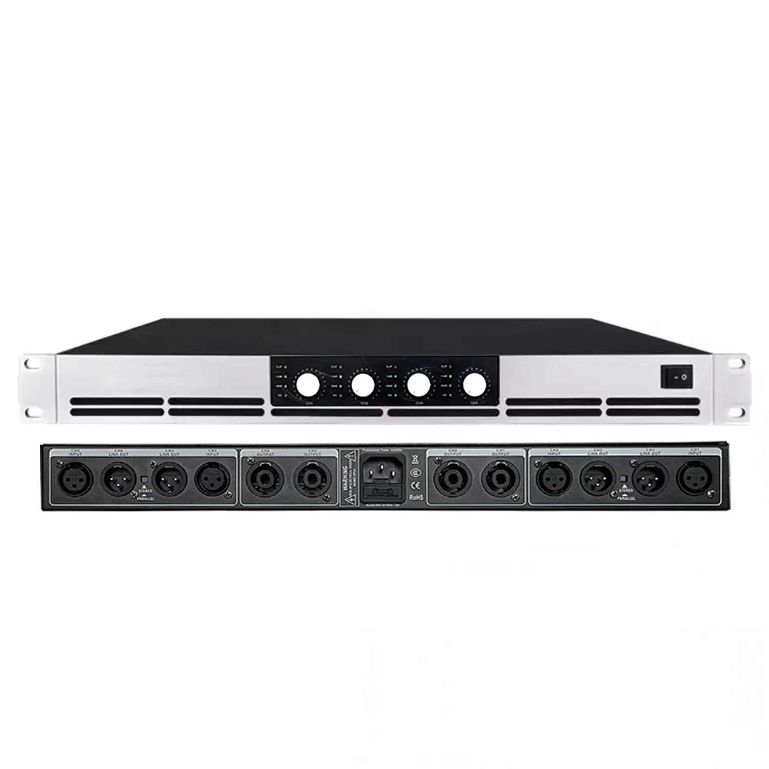 เครื่องขยายเสียงดิจิตอลระดับมืออาชีพ 4 แชนแนล 1500 วัตต์ คลาส D สำหรับงานดีเจ ระบบเสียง วิดีโอ และแสงสว่างระดับมืออาชีพ