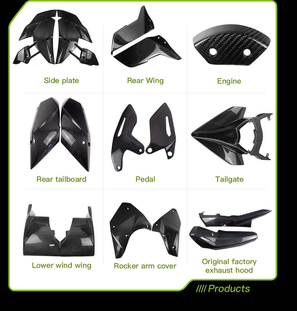 Für KAWASAKI Ninja H2 Carbon Faser Zubehör Lokomotive Kopf Hinten Flügel Turbo Rohr Kraftstoff Tank Kappe Seite Platte Kit – Detail 5