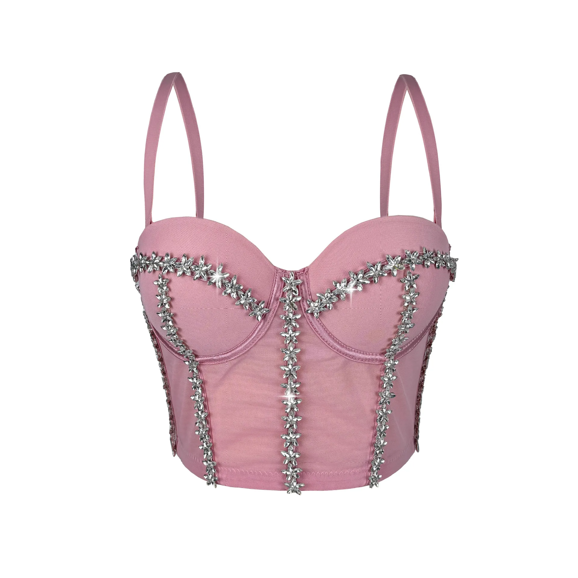 Starry Diamond Fishbone Bustier Slimming Corset Top for Women, Stage Performance Camisole Vest , Sexy Bodycon Shirt for Parties