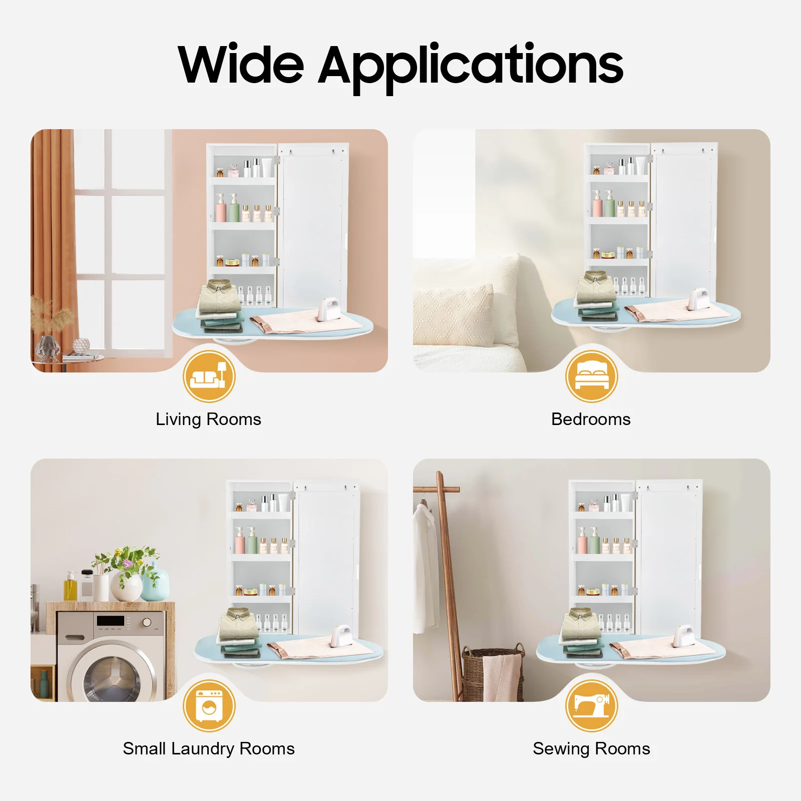 Ironing Board Wall-Mounted Wardrobe Storage Ironing Cabinet Board Mirror Foldable Rotating Wall Mounted Concealed Iron Table
