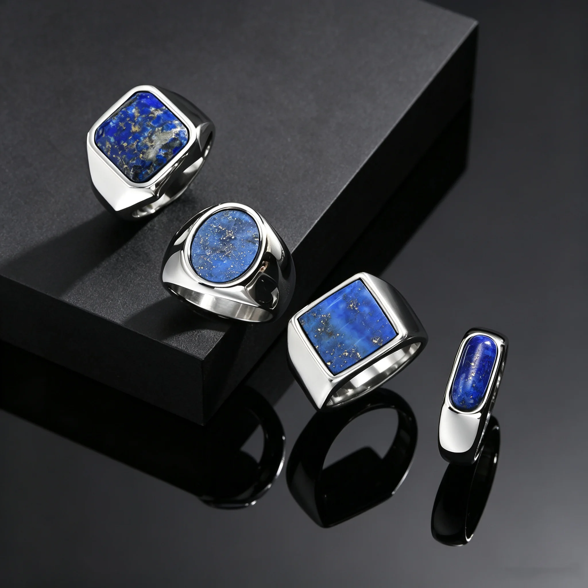 Signet Ring Men - Classic Fashion Blue Natural Stone Signet