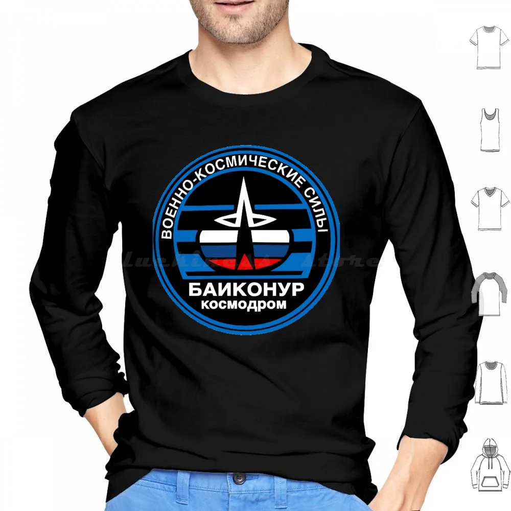 Baikonur Cosmodrome Logo Hoodies Long Sleeve Baikonur Baikonur Cosmodrome Station Iss Kazakhstan Roscosmos Russian